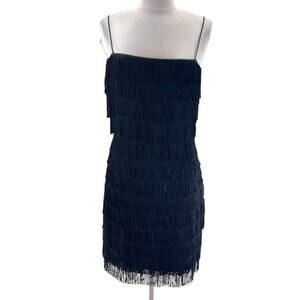Vintage JS collection fringe dress black sz 8 flapper